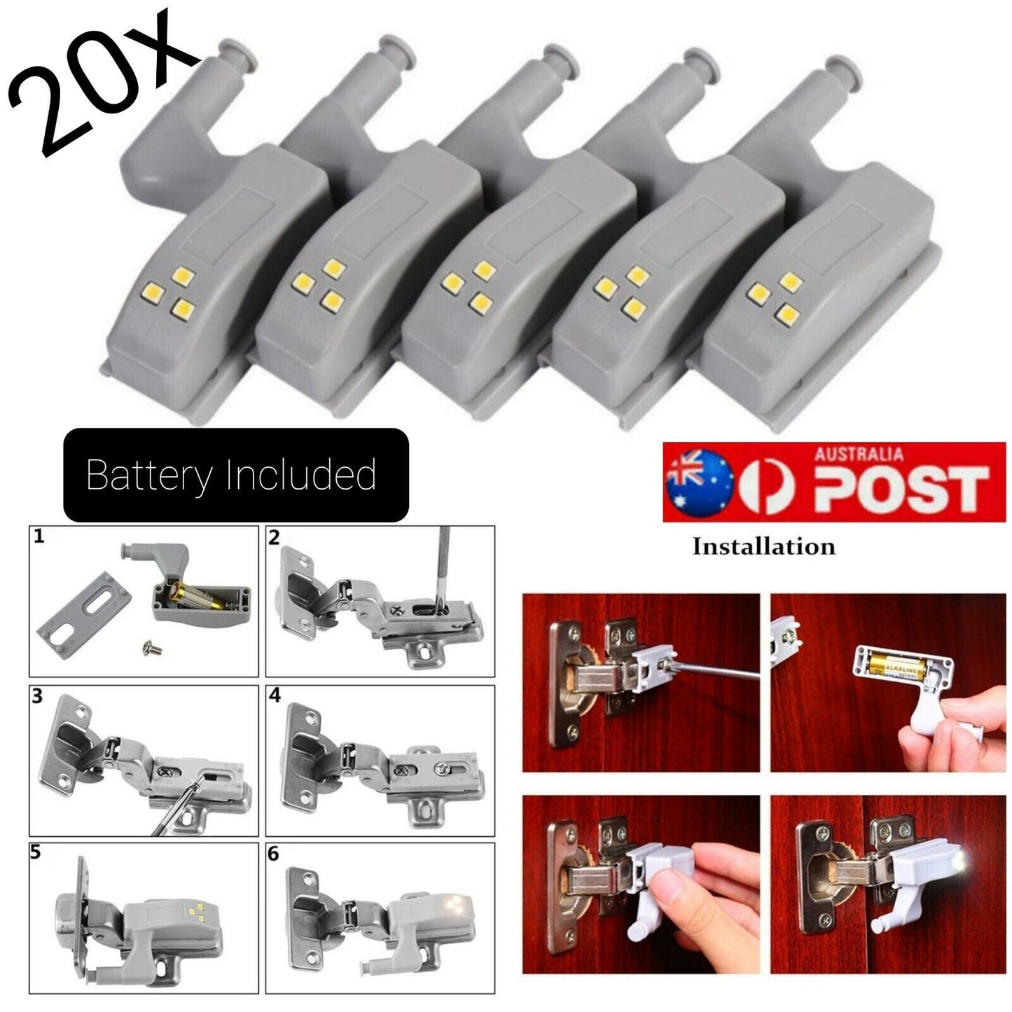 CABINET LED SENSOR LIGHT HINGE LAMP KITCHEN CUPBOARD WARDROBE LIGHT WHITE