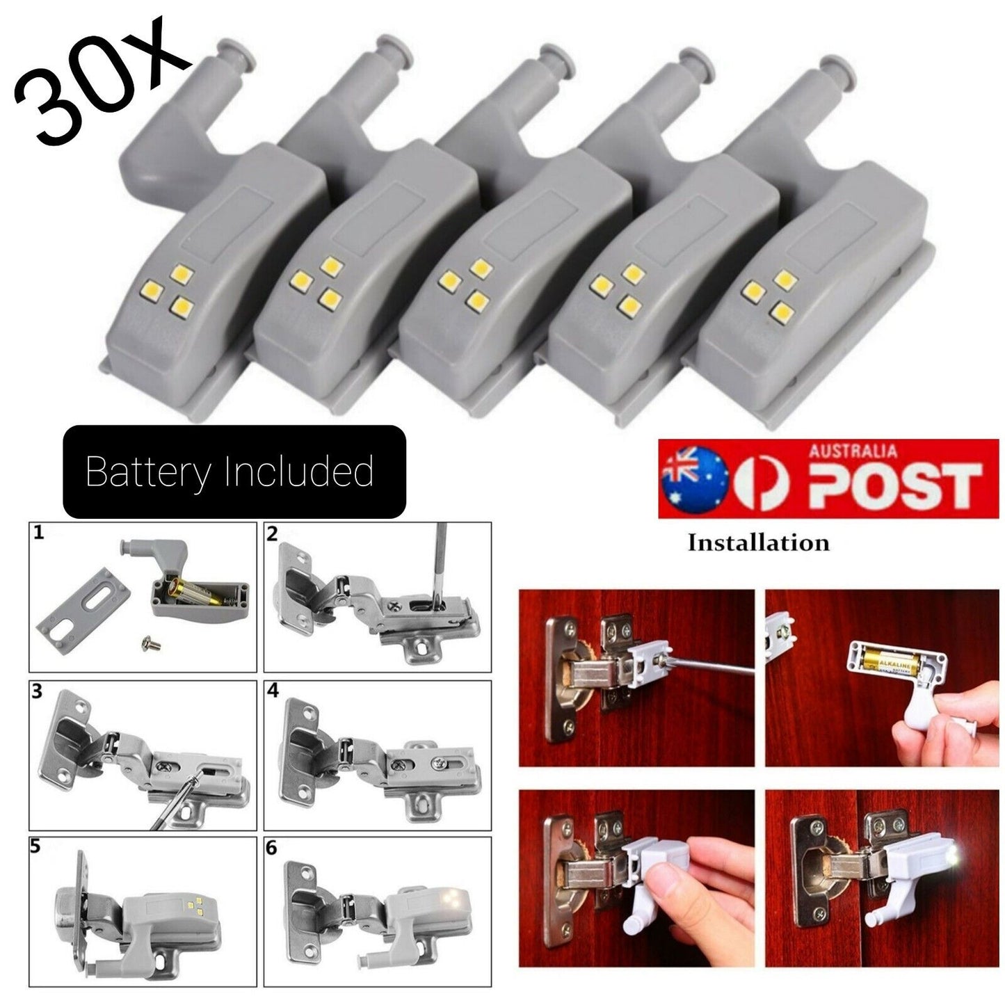 CABINET LED SENSOR LIGHT HINGE LAMP KITCHEN CUPBOARD WARDROBE LIGHT WHITE
