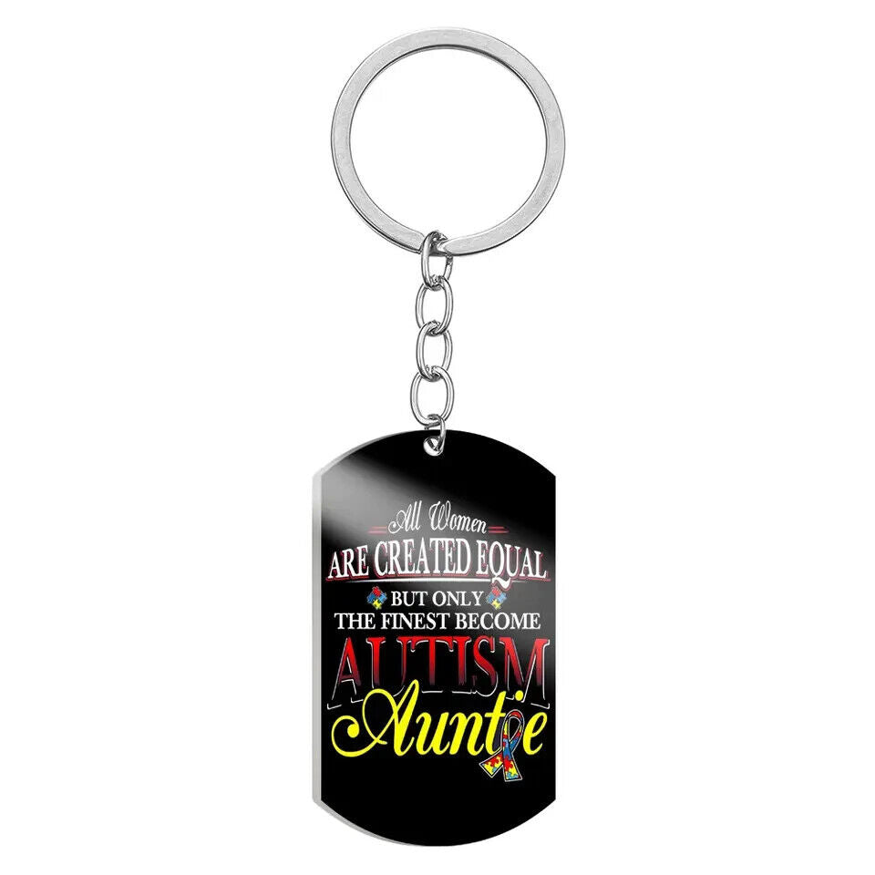 Keyring - Autism Awareness - AUTISM AUNTIE, 1 side printed.