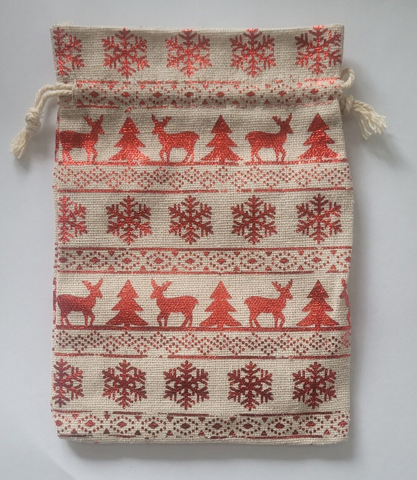 Christmas Drawstring Linen Bags, Gift Bag, Packing Pouch, New 13cm x 18cm