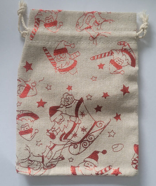 Christmas Drawstring Linen Bags, Gift Bag, Packing Pouch, New 13cm x 18cm