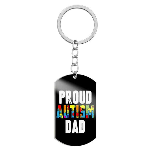 Keyring - Autism Awareness -Proud Autism Dad, 1 Side printed.