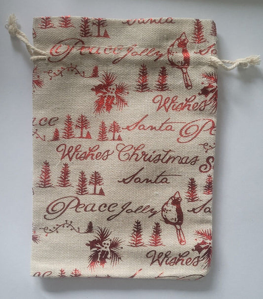 Christmas Drawstring Linen Bags, Gift Bag, Packing Pouch, New 13cm x 18cm