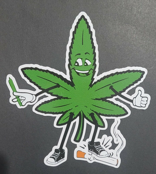 marijuana leaf cartoon 10cm x 11cm Vinyl Sticker/decal Windows Automotive Marine