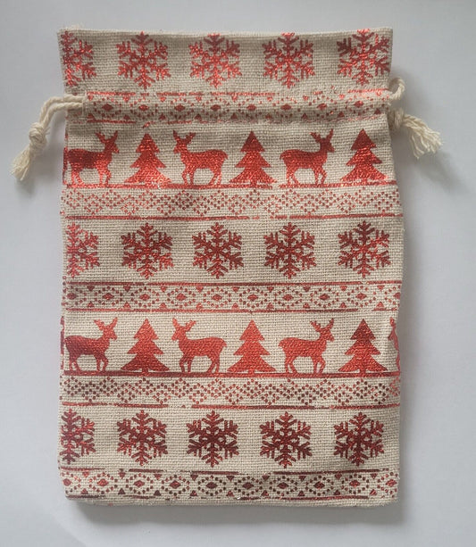 Christmas Drawstring Linen Bags, Gift Bag, Packing Pouch, New 13cm x 18cm