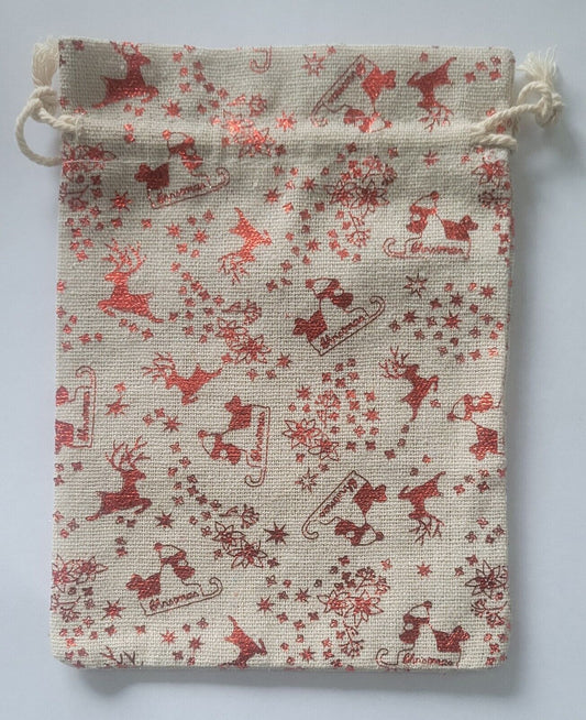 Christmas Drawstring Linen Bags, Gift Bag, Packing Pouch, New 13cm x 18cm