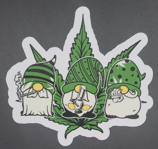 gnomes smoking 10cm x 11cm Vinyl Sticker / decal Windows Automotive Marine.